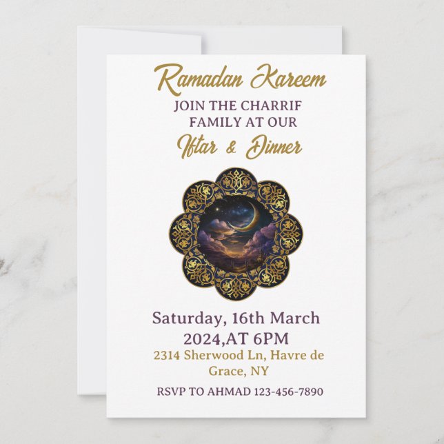Invitation Joyeux Ramadan Kareemk 2024 Iftar Party (Devant)