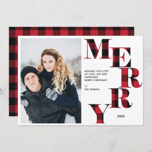 Invitation Joyeux   Red Buffalo Plaid Photo Holiday