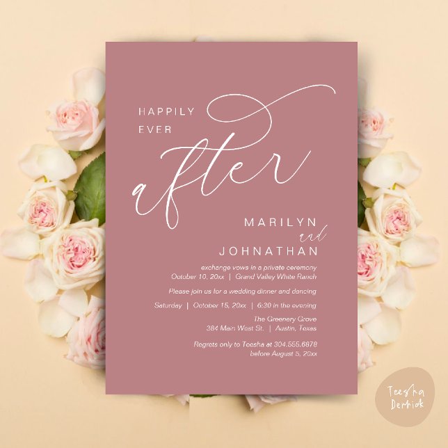 Invitation Joyeux repas de fête de mariage pour toujours Dans (Romantic Happily Ever After Wedding Dinner Party Lunch Brunch Invitation PDF Card Dusty Rose Pink)