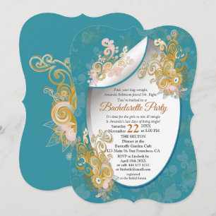 Invitation Joyeux rose Abstrait, bleu ciel - Fleurs roses