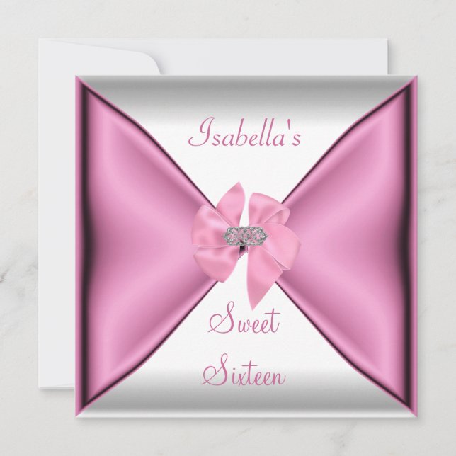 Invitation Joyeux Seize Ans Anniversaire Fête Rose Joli (Devant)