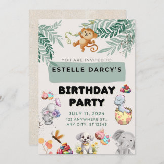 Invitation Joyeux singe et de beaux animaux anniversaire