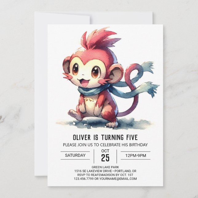 Invitation Joyeux singe moderne anniversaire (Devant)