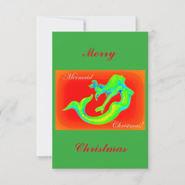 Invitation Joyeux sirène de Noël rouge/vert (Devant)