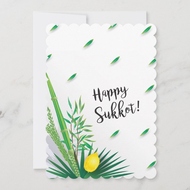 Invitation Joyeux Sukkot Lulav et Aquarelle Etrog (Devant)