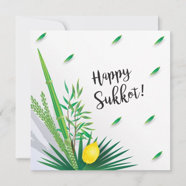 Invitation Joyeux Sukkot Lulav et Aquarelle Etrog (Devant)