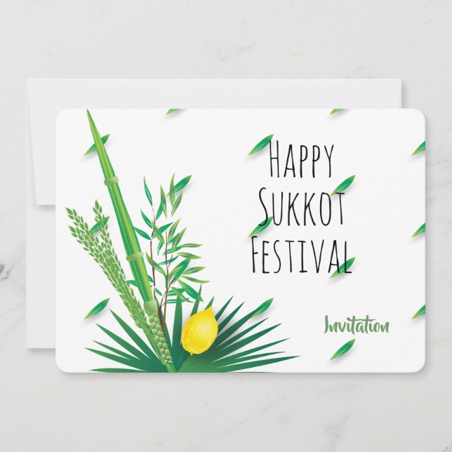 Invitation Joyeux Sukkot Lulav et Aquarelle Etrog (Devant)