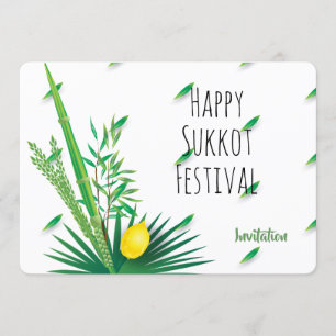 Invitation Joyeux Sukkot Lulav et Aquarelle Etrog