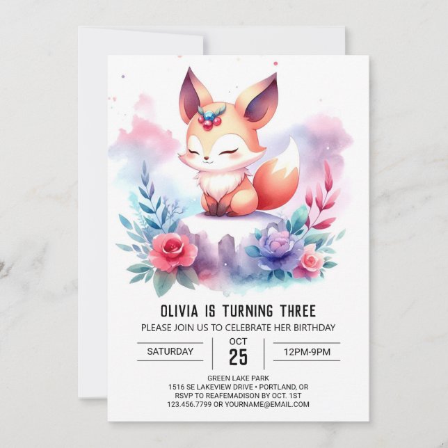 Invitation Joyeux Sweet Fox Anniversaire numérique (Devant)