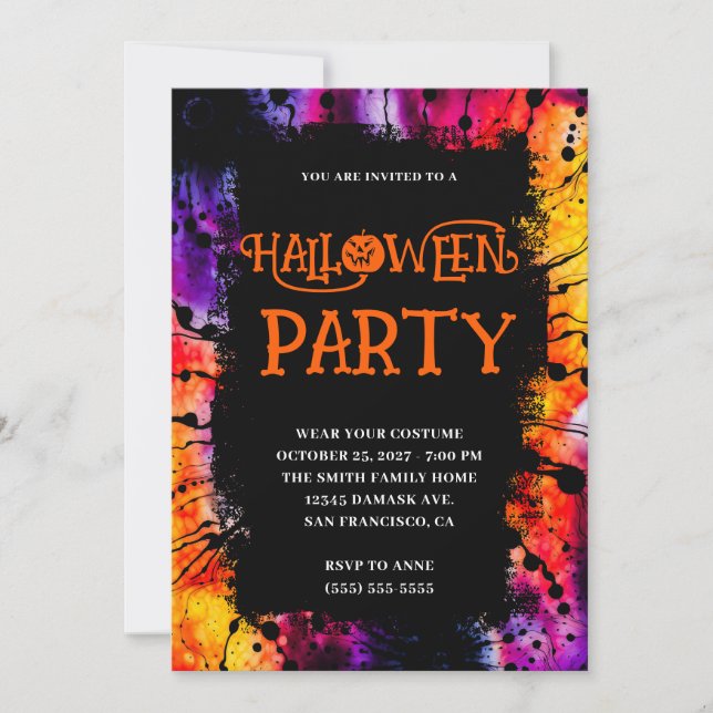Invitation Joyeux teint d'Halloween violet orange (Devant)