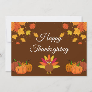 Invitation Joyeux Thanksgiving avec feuilles, citrouilles et