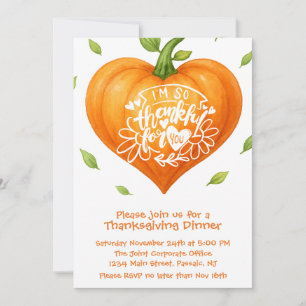 Invitation Joyeux Thanksgiving Cœur Reconnaissant Citrouille 