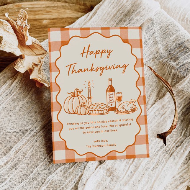 Invitation Joyeux Thanksgiving Orange Gingham (Créateur téléchargé)
