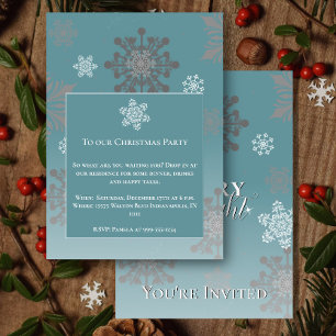 Invitation Joyeux turquoises et flocons de neige brillants
