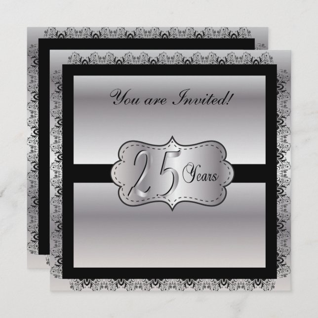 Invitation Joyeux Vingt-Cinquième Anniversaire de Mariage 25  (Devant / Derrière)