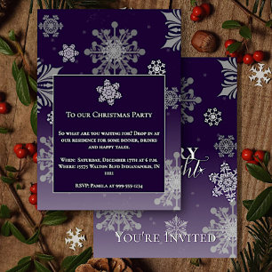 Invitation Joyeux violet et flocons de neige brillants Fête d