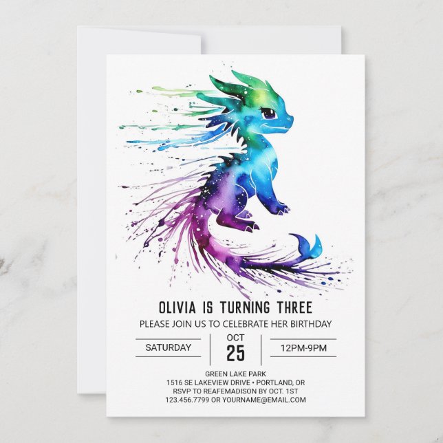 Invitation Joyeux Whimsical Dragon Digital Girl Anniversaire (Devant)