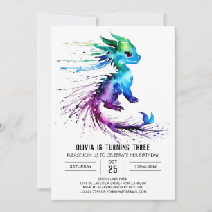 Invitation Joyeux Whimsical Dragon Digital Girl Anniversaire