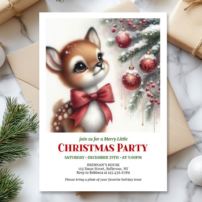 Invitation Joyful baby fawn watercolor Christmas invite digit (Joyful baby deer watercolor Christmas invite editable template)