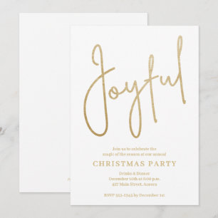 Invitation JOYFUL Or Faux Or sur Blanc Fête de Noël