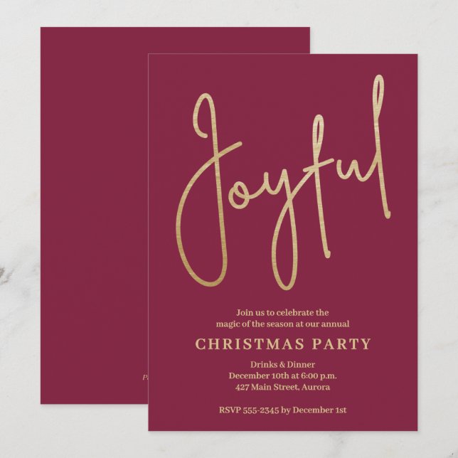 Invitation JOYFUL Or sur faux papier d'aluminium sur invitati (Devant / Derrière)