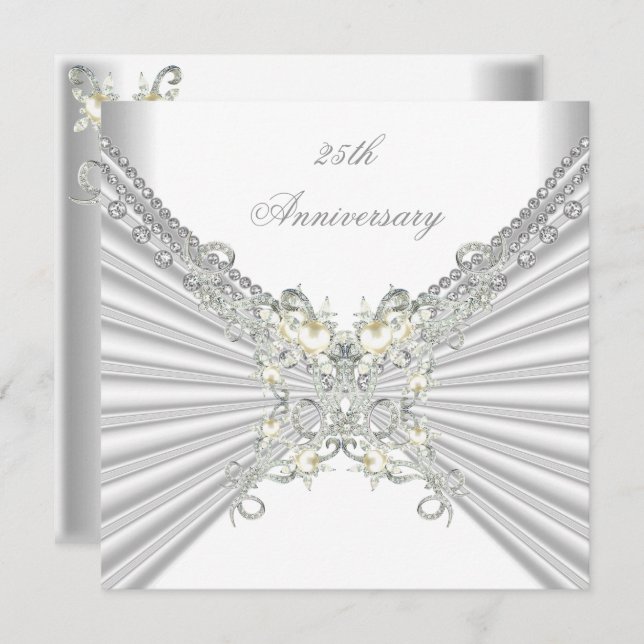 Invitation Jubilé 25 ans Blanc Perle d'Argent Jewel 2 (Devant / Derrière)