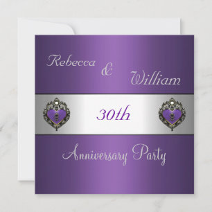 Invitation Jubilé 30 ans Élégant Bijou Cœur Violet