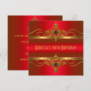 Invitation Jubilé 50 ans Élégant Riche Rouge Velours Or Bijou