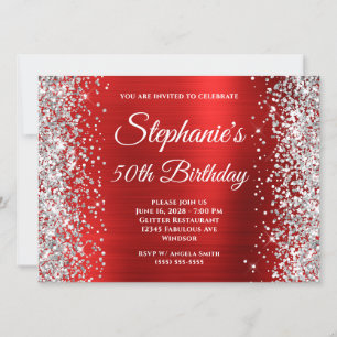 Invitation Jubilé 50 ans Monogramme Paillettes Argentées Papi