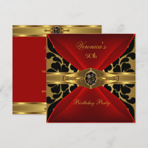 Invitation Jubilé 50 ans Rouge Or Noir Damassé Floral Joyau