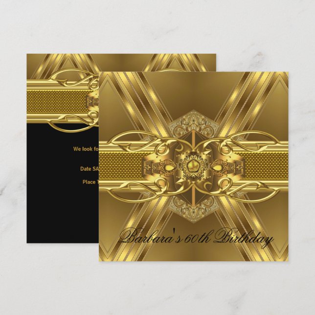 Invitation Jubilé 60 ans Or noir Orné Bijou 2 (Devant / Derrière)
