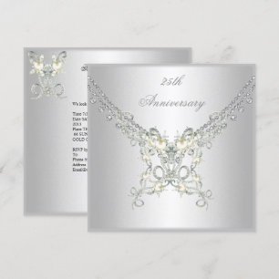 Invitation Jubilé de 25 ans Blanc Perle d'Argent Bijou 2