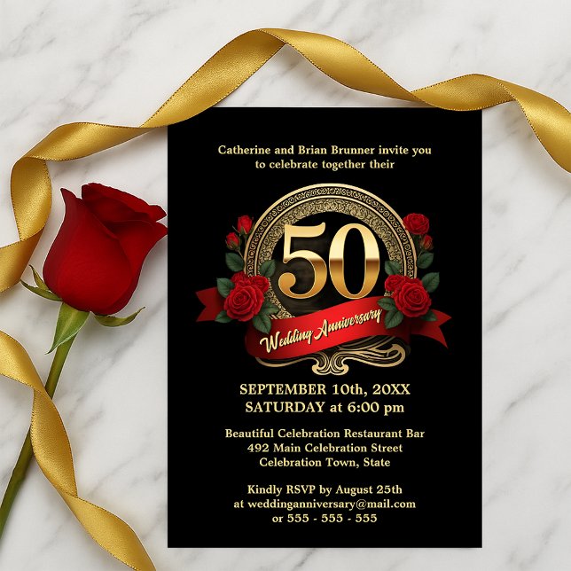 Invitation Jubilé d'or Roses Noires & Rouges 50e Anniversaire (Créateur téléchargé)