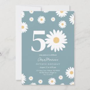Invitation Jubilé Fleur Retro Cinquante Ans Anniversaire