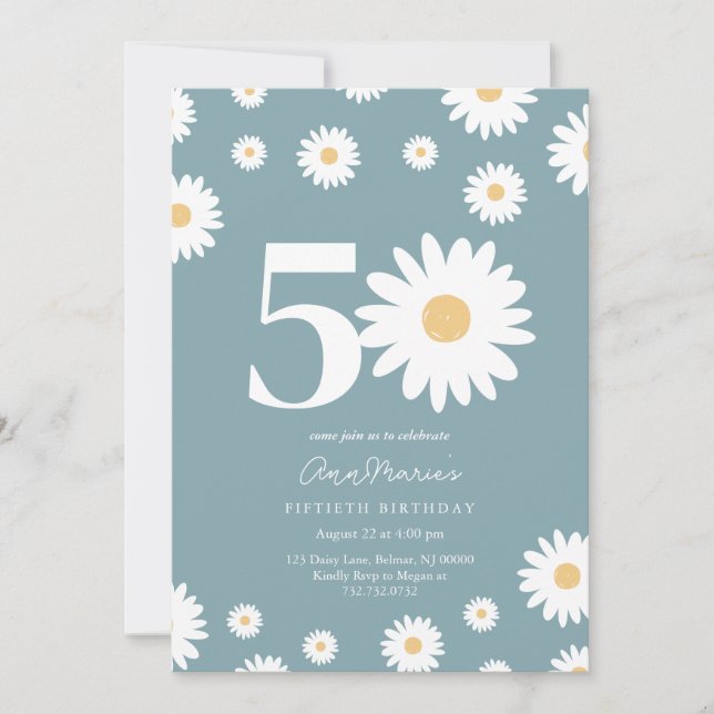 Invitation Jubilé Fleur Retro Cinquante Ans Anniversaire (Devant)