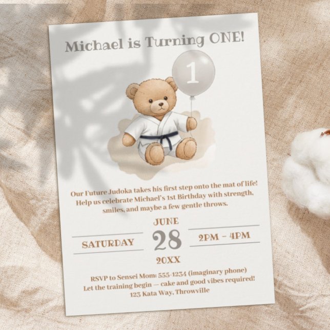 Invitation Judo Bear Turns One" – 1st Birthday (Créateur téléchargé)