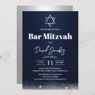 Invitation Juif Bar Mitzvah Star de David Modern Navy bleu