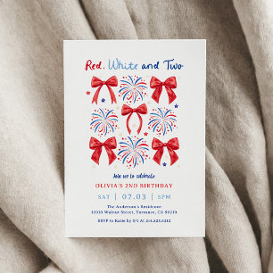 Invitation Juillet Rouge blanc et deux filles 2e fête d'anniv