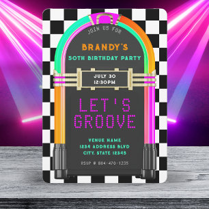 Invitation Jukebox Retro Checkerboard 50th Birthday Party