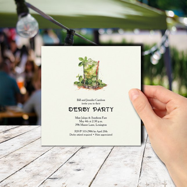 Invitation Julep de menthe à l'aquarelle Derby (Mint Julep Derby Party Invitations)