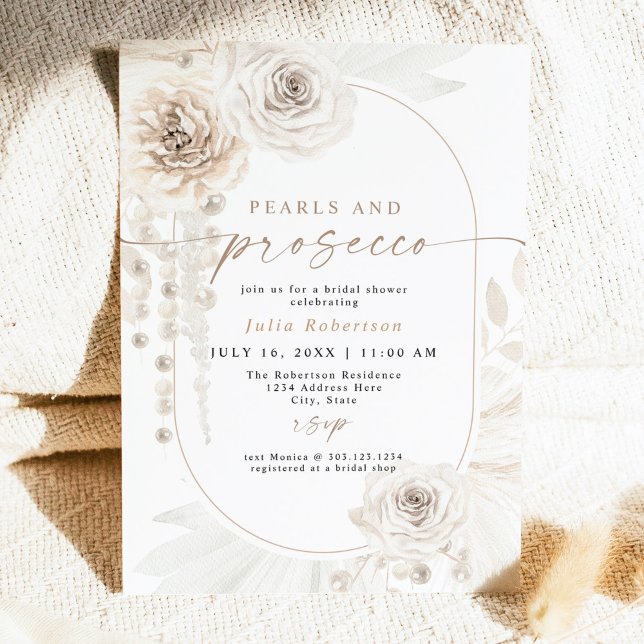 Invitation JULIA Boho Floral Pearls & Prosecco Fête des marié (Créateur téléchargé)