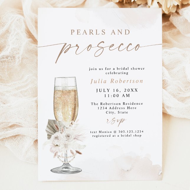 Invitation JULIA Boho Floral Pearls & Prosecco Fête des marié (Créateur téléchargé)