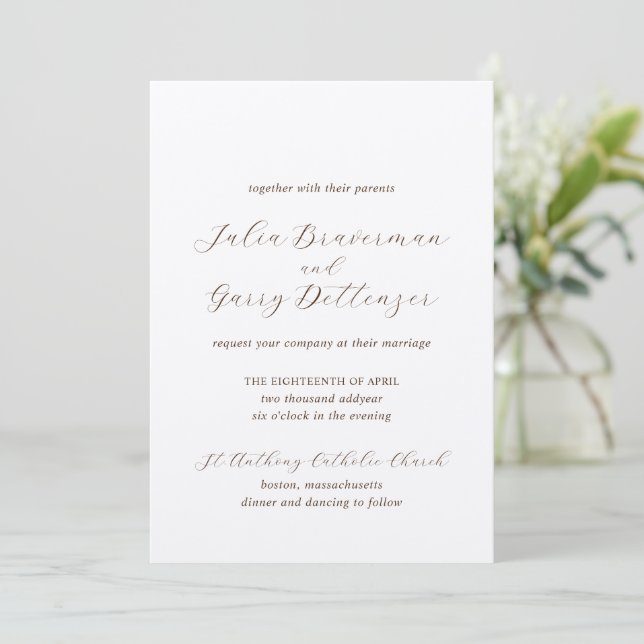 Invitation Julia Brown Traditionnel Mariage élégant (Debout devant)