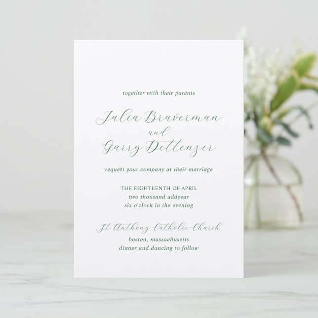 Invitation Julia Hunter Green Traditionnel Mariage élégant (Debout devant)