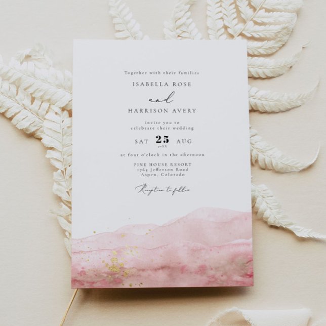 Invitation JULIEN | Blush Watercolor Smudge Gold Mariage (Créateur téléchargé)