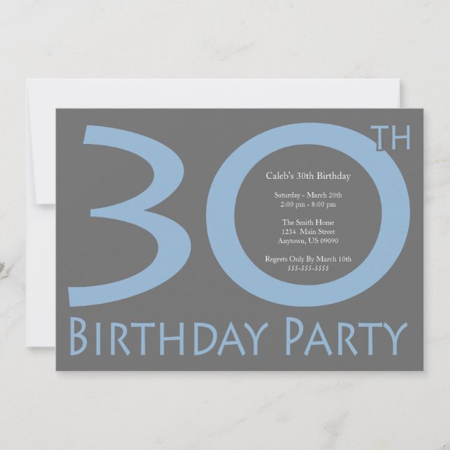 Invitation Jumbo Numbers Anniversaire (bleu / gris) (Devant)