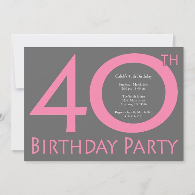 Invitation Jumbo Numbers Anniversaire (rose / gris) (Devant)