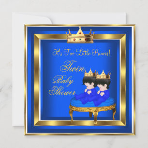 Invitation Jumeau Prince Baby Shower Bleu Or Couronne Garçon 