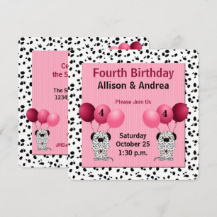 Invitation Jumeaux 4e anniversaire Dalmatie avec rose