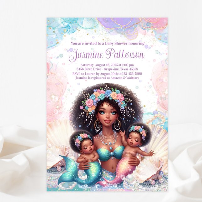 Invitation Jumeaux Africains Baby Shower Sirène (Créateur téléchargé)